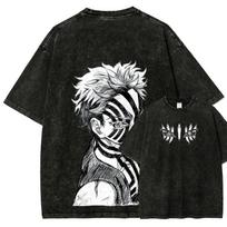 Popular Anime Washed Retro Akaza T-shirt Manga Pattern Men's T-shirt Summer Unisex Casual T-shirt S