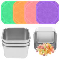 4 vnt. padažo puodelio salotų padažo indelis nerūdijančio plieno su silicio dioksido dangteliais Neperšlampamas maisto laikymo užkandžių puodelis Bento Box Picnic