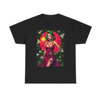 Sexy Green Haired Goth Girl Pinup T-Shirt, Horror Punk Shirt, Spiders Clothing S