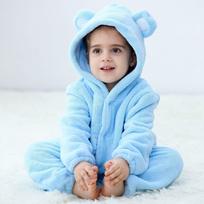 Baby Boys Girls Cartoon Bear Head Onesie Crystal Fleece Warm Cozy Romper Sleepwear 70