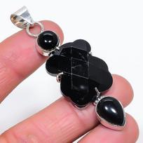 Black Spinel, Onyx Handmade 925 Sterling Silver Jewelry Pendant 2.76  D2N76