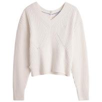 Calvin Klein Minimalist Embroidered Asymmetrical V-Neck Sweater Women Sweater Off-White J222847YBI M