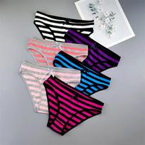 6PCS Women Cute Sexy Stripe Cotton Underwear Panties Bow Bikini Brief Lovely Girls Cotton Lingerie M/L/XL M