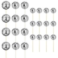 24pcs Sparkling Discos Ball Toppers for Dessert Presentation Stylish Cake Insert Cupcake Picks Birthday Decorations sidabras