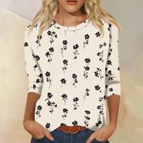 Women's Fashion Casual Round Neck 3/4 Sleeve Loose Printed T-Shirt Ladies Top L smėlis