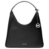 Michael Kors Charlie Silver Metal Logo Charm Leather Hobo Shoulder Bag Large Women bags Black 30S5SRQH3L-BLACK Basic Set (Bag+Dust Bag)
