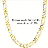Classic Figaro Chain Link Necklace for Men 14K Gold Plated 4mm Wide Cuban Curb Link Chain Jewlelry Gift 60cm