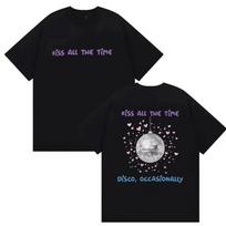 Black Oversized Cotton T-Shirt Featuring Harry Styles’  Kiss All The Time, Disco Occasionally  Quote and Disco Ball Print for Devoted Fans 4XL