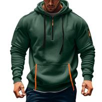 Men's Oversized Hoodie Quarter Zip Up Sweatshirt Long Sleeve Fashion Streetwear Pullover Hooded Sweatshirts for Big Tall Clothing Western Wear L tamsiai žalia spalva