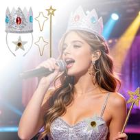Princess Costume Accessories Set for Cosplay and Stage Performance Including Crown Headband Star Wand Star Earrings and Brooch One Size