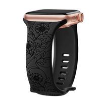 Floral Engraved Strap For Apple Watch Band 40mm 44mm 41mm 49mm 45mm 38mm 42mm silicone bracelet iwatch series 9 7 se 6 8 ultra 2 42mm 44mm 45mm 49mm