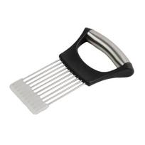 Stainless Steel Onion Slicer Holder with Protective Cover Tomatoes Avocados Potato Kiwifruit Meat Lemon Vegetable Fruit Cutter Chopper Kitchen Gadget juoda