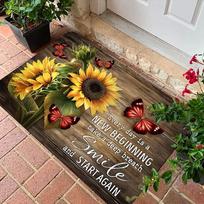Country Sunflower and Red Butterfly Doormat, Sponge Backing Soft Polyester Mat,Quick-Dry Rug for Indoor Outdoor Kitchen Bathroom 40x60cm