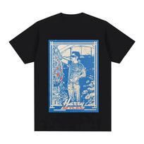 Black Oversized Cotton T-Shirt Featuring Harry Styles Retro Blue Poster Print with Red Floral Accents for Devoted Fans 4XL