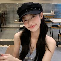 Black Star Hole Berets Flat Top Newsboy Hats Casual Octagonal Cap  Female juoda