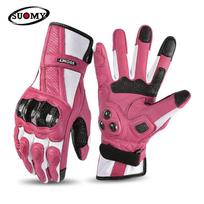 Women's Pink Goatskin Motorcycle Gloves Electric Dirt Bike Equipments Cycling Racing Climbing Motocross Motorcyclist Black Glove XS