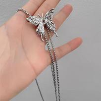 Metal liquid butterfly pull adjustable necklace long accessories design fashion temperament versatile collarbone chain