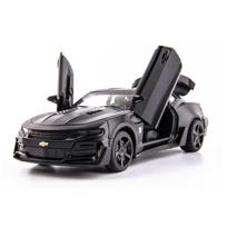 Mastelis 1/32 Camaro Žaislinis Modelinis Automobilis Lieto Metalo Lydinio su 4 Atidaromomis Durimis Garsu Šviesa Atgal Traukiamas Transporto Priemonė Berniukui Dovana Kolekcijai juoda