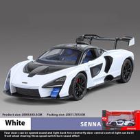 1:24 mastelio Mclaren Senna superautomobilio lydinio modelis, su imituojamu garsu ir šviesomis, vaikiškas žaislinis automobilis, papuošalai berniukams, šventinės dovanos balta
