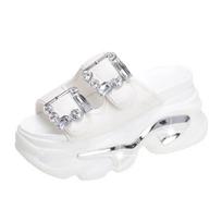 Madingi Nauji Vasariniai Moteriški Šlepetės Chanelės Ponios Paplūdimio Blizgantys Batai Platforminiai Batai Moters Aukštos Platformos Šlepetės Lauko Sandalai 8CM 34 balta