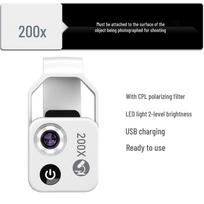 200x mobiliosios macro kameros objektyvas su CPL ir šviesa - HD nešiojamas telefono mikroskopas gray