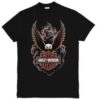 Harley-Davidson įkvėptas grafinis unisex marškinėlis su erelio kaukolės grafika S-3XL 23 XL