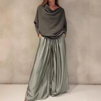 Elegant Off-the-Shoulder Top and Satin Wide-Leg Pants Two-Piece Set 2025 3XL