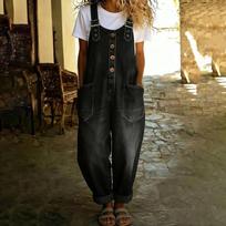 Women's Fashionable Retro Loose Women's Casual Denim Jumpsuit L juoda