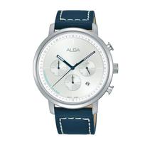 SEIKO ALBA AT3D63X1 Chronograph Prestige Analog Watch with Date Leather Japanese Movement Men's Calendar, Blue/Navy Strap