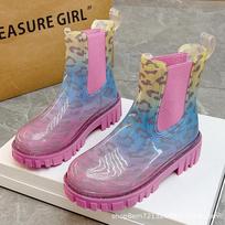 Trendy Women's Transparent Chelsea Rain Boots: Stylish, Non-Slip, Waterproof Rubber for Outdoor Wear 38 rožinė raudona spalva