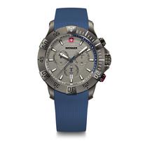 WENGER SEAFORCE CHRONO Quartz Analog Stainless Steel Case Black Ice Blue Silicone 200m Water Gray Men's Watch, (316L), Dial, Strap, Resistant, 3-Year