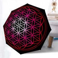 Flower of Life Mandala Umbrella - Automatic Open/Close Compact Travel Umbrella with 8-Rib Durable Frame, Portable 3-Fold Desig