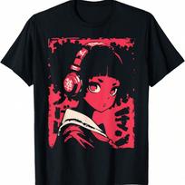 Harajuku Cyberpunk Black  Anime Manga Waifu Japanese T-Shirt(5) S įvairiaspalvis