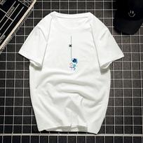 Men's Cartoon Astronaut Print Crew Neck Short Sleeve T Shirt M balta
