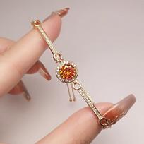 2026 Ruby Bracelet Women's Trend Round Color Treasure Plated Champagne Gold High-end Adjustment Bracelet Resizable