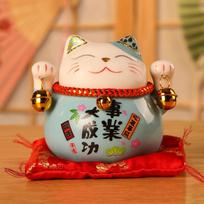 Crafts Ceramic Cat Money Bank Bell Lovely Desktop Decoration Chinese Style Modern Fortune Cat Piggy Bank Living Room (as the picture,S)