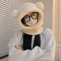 Solid Color Balaclava Hat Windproof Pullover Hat Creative Knitted Hooded Beanie Hat  Streetwear smėlis