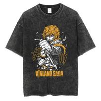 Hot Sale VINLAND SAGA Manga Graphic Print T-Shirt Men Women Vintage Washed O-Neck Cotton Casual Oversized Short Sleeve Streetwear Summer New Tee L