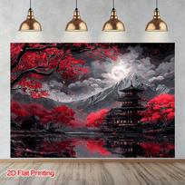 2D Night Mount Fuji Cherry Blossom Tapestry Japan Landscape 47.2x31.5inch/120*80cm