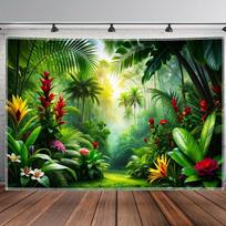 2D Tropical Flower Jungle Backdrop Tapestry - Lush Nature Landscape for Aesthetic Room Decor 47.2x31.5inch/120*80cm