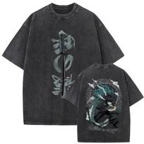 Hot-blooded Anime Demon Slayer Kimetsu No Yaiba Tokitou Muichirou Manga Graphic Print T-shirt Men Women Vintage Washed Cotton Casual Oversized Top L