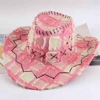 Adjustable Western Cowboy Hat Y2k Plaid Knight Hat Vintage Wide Brim Sun Hat  for Male Female rožinė