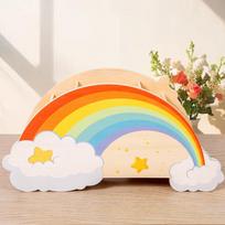 Lovely Wooden Rainbow Pen Container Multi-Compartment Pencil Case Desktop Stationery Organizer for School Office Gifts for Kids