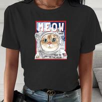 Fashion Summer Astronaut Print Women's T-Shirt O-Neck Short Sleeve Casual Breathable Female Tee Top Women Clothing Streetwear 6XL brown