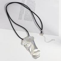 Amorcome didelės sidabrinės spalvos širdies pakabukas ilgas odinis karoliai Boho Women Statement Etniniai papuošalai Lariat karoliai Mujer apykaklės