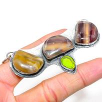 Natural Fluorite, Peridot Gemstone 925 Sterling Silver Pendant 2.36  i2g43 beige
