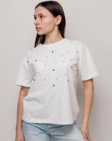T-shirt with rhinestones Crep 83759 S milk S šilta balta spalva