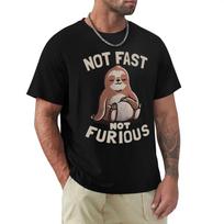 Not Fast Not Furious Kawaii Sloth Print Clothing Men Street Oversized T Shirts Breathable Cotton Streetwear Creativity T-Shirt S smėlis