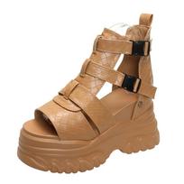 Madingi PU odos retro batai Moteriškos basutės Nauji ankle boots Vasariniai Rankų darbo Atviri Nėriniuoti Laisvalaikio Platforminiai Patogūs Sandalai 34 chaki