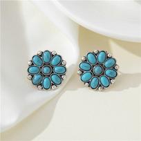 Peacock sapphire small daisy stud earrings retro literary elegance light luxury banquet daily versatile exquisite povo mėlyna spalva